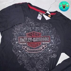 Harley-Davidson Shirt Womens Large Black Crew Neck Long‎ Sleeve Y2K Dragon Asian